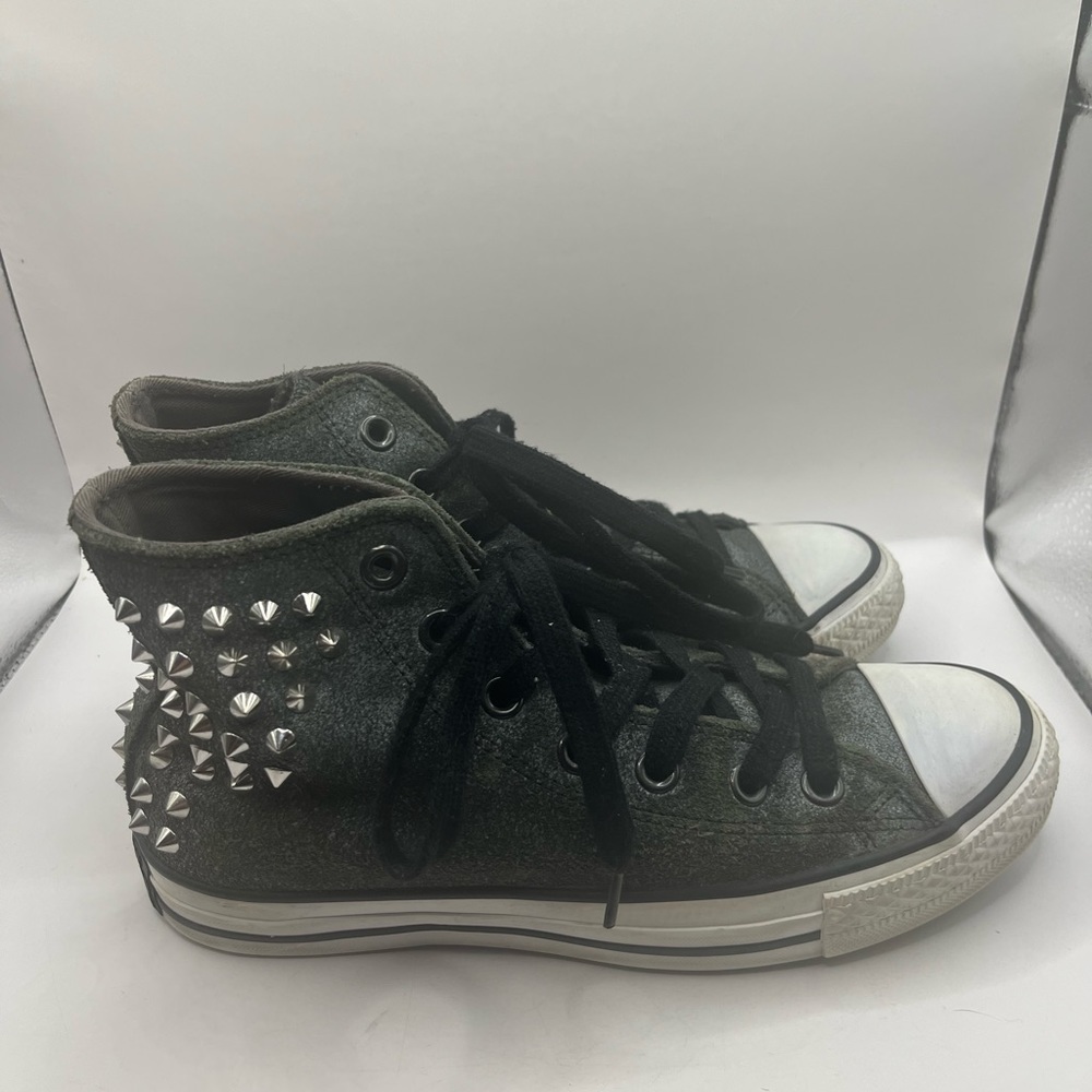 Converse All Star High tops Women’s Size 7 Grey Suede Leather Studded Sneakers - Picture 1 of 10